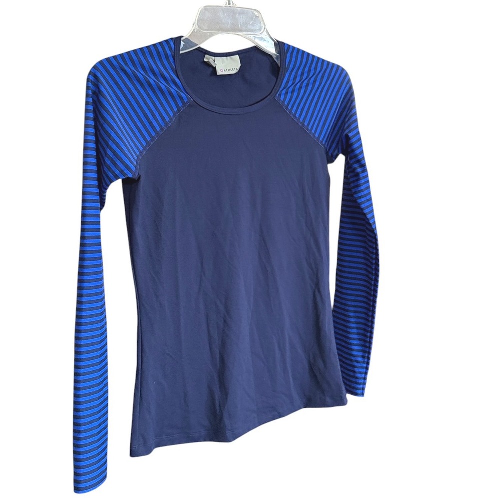 Athleta NWT Women XS Navy Blue Striped Long Sleeve Rash Guard Swim Top Athleisur